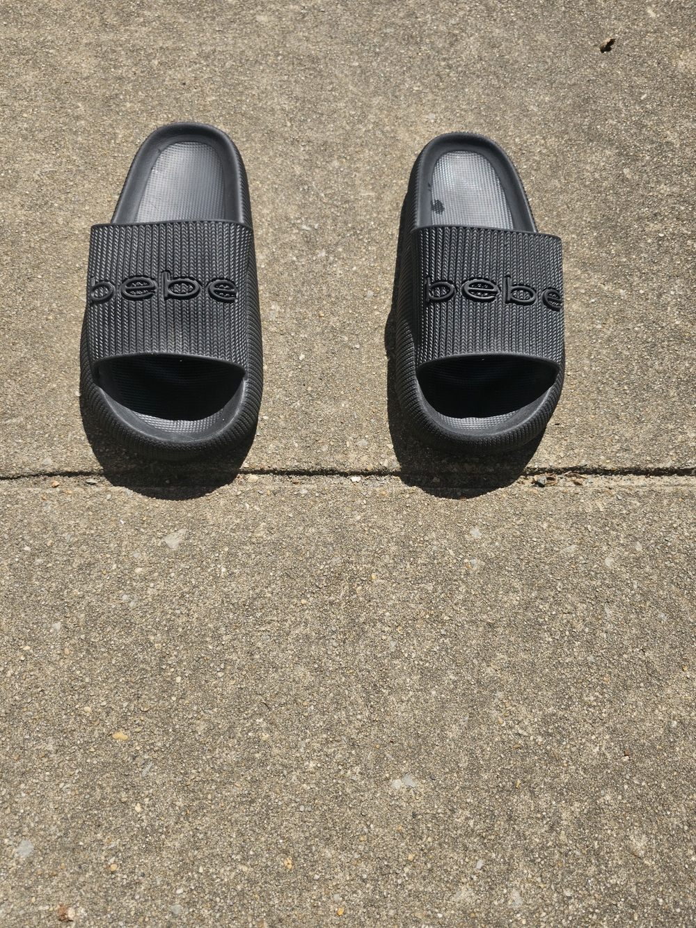 bebe Black Ribbed Slide Sandals - Picture 2 of 6